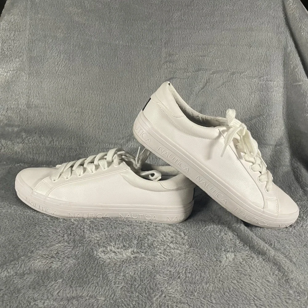 Nautica White Low Top Lace Up Sneakers 90s‎ Preppy Coastal Logo Size 10